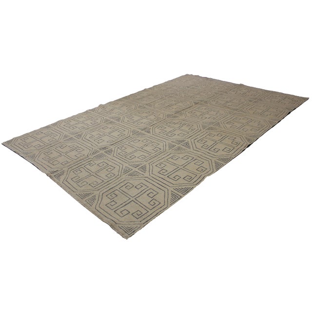 A beautiful hand knotted modern kilim, made of 75% wool & 25% cotton, dyed with all natural dyes made from vegetable...