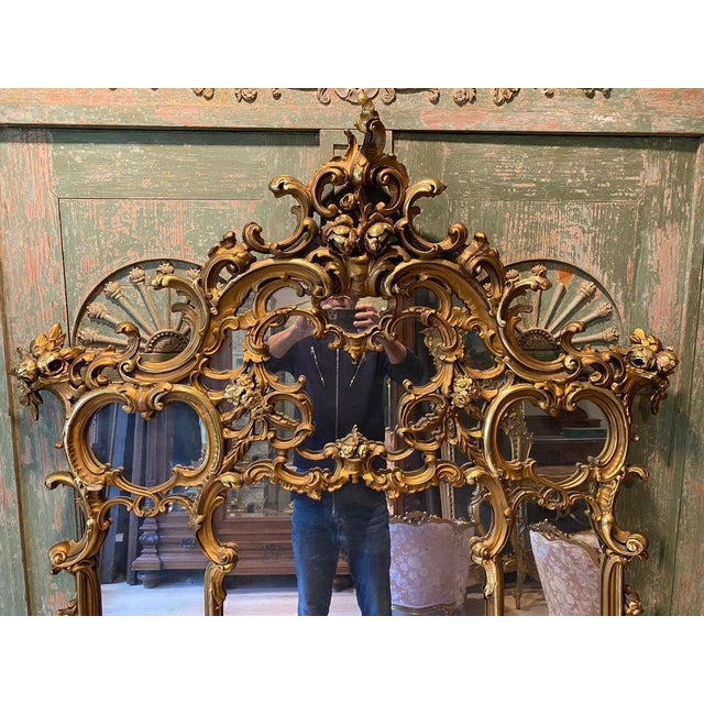 Antique French Mirror and Console Table with Italian Marble Top, Set of 2 For Sale - Image 9 of 18