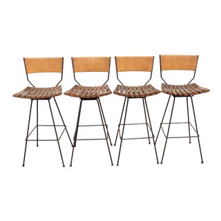 Arthur Umanoff Rattan Backed Bar Stools - Set of 4 For Sale