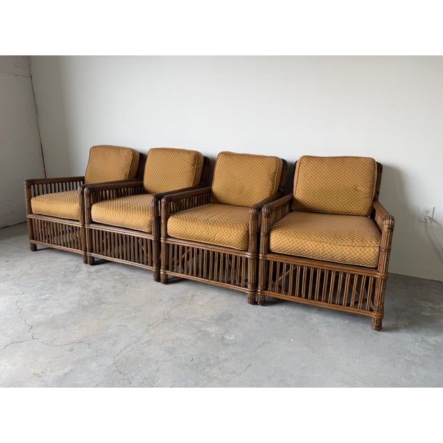 Vintage Palecek President’s State Stick Rattan Lounge Chairs – Pair For Sale - Image 11 of 18