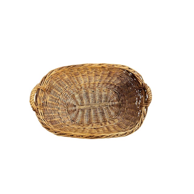 Antique French Provincial Handwoven Wicker Gathering or Laundry Basket 29” Wide For Sale - Image 6 of 16