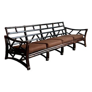 Vintage Boho Slope Arm Rattan Sofa After Ficks Reed For Sale