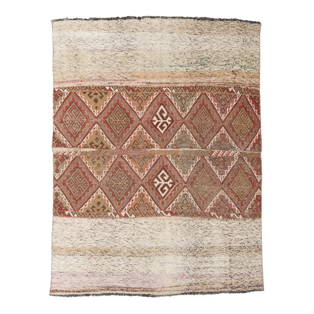 Decorative Turkish Vintage Kilim Rug - 4`6″ X 5`4″ For Sale
