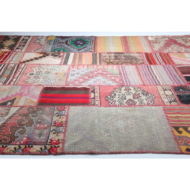 Mid 20th Century Vintage Kilim Patchwork Rug – Colorful Statement Piece for Modern Homes -6' 7'' X 9' 10'' For Sale - Image 5 of 8