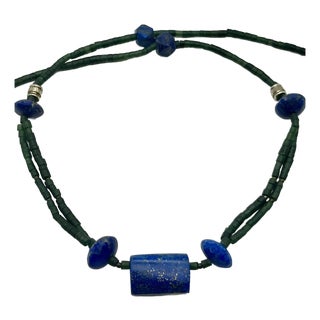 Lapis Lazuli Serpentine Tribal Gemstone Beaded Necklace Mid 20th Century For Sale