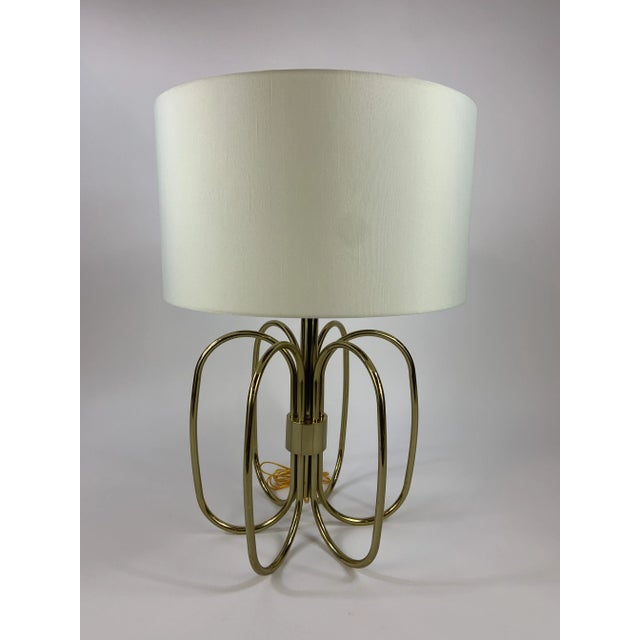 Late 20th Century Oversized Brass Sculptural Loop Table Lamp With Shade For Sale - Image 11 of 11