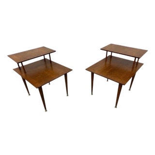 Mid-Century Modern Walnut Step Side Tables - Set of 2 For Sale