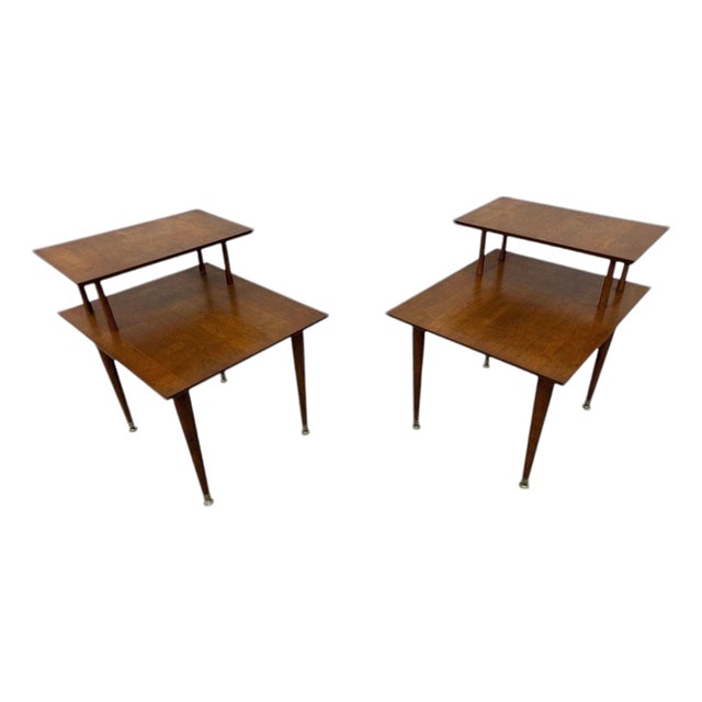 Mid-Century Modern Walnut Step Side Tables - Set of 2 For Sale
