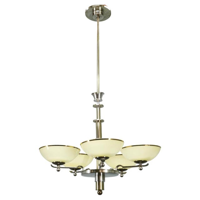 Art Deco Nickel Chandelier with Champagne Glass Shades, 1930s For Sale - Image 15 of 15