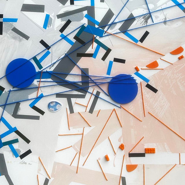 Abstract Contemporary Abstract Acrylic, Color Tape, Yarn, and Lego Brick on Canvas Painting “Sppuzzem" by Philippe Halaburda For Sale - Image 3 of 5