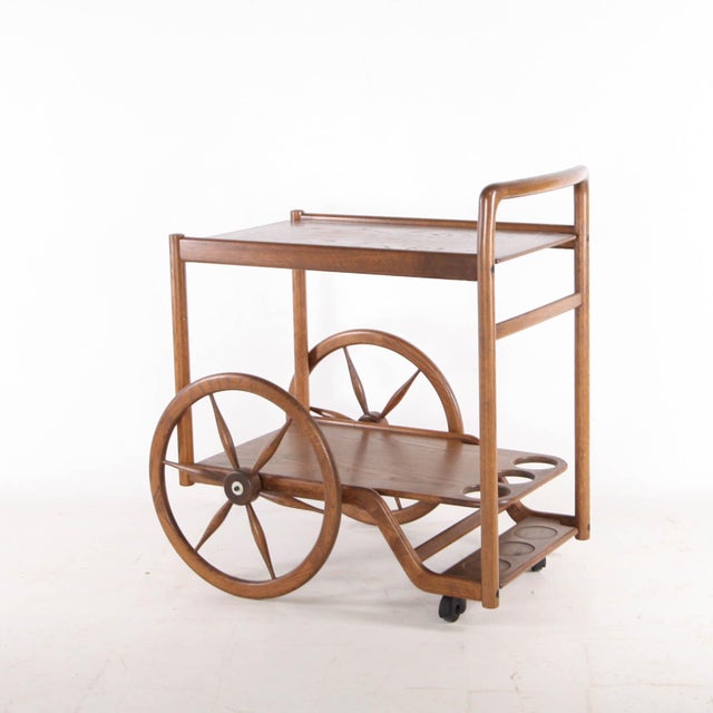 Wooden Serving Cart in Oak, 1970s For Sale - Image 6 of 15