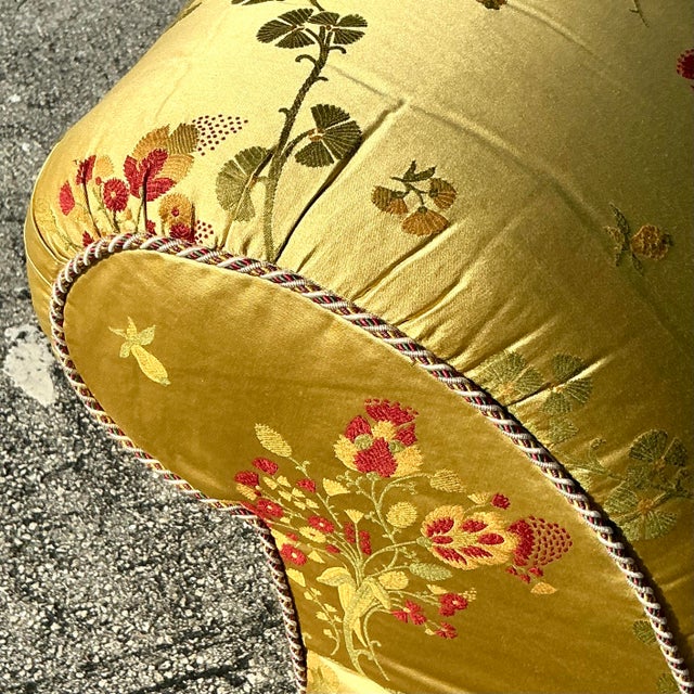 Vintage Regency Embroidered Satin Floral Down Loveseat For Sale In West Palm - Image 6 of 9