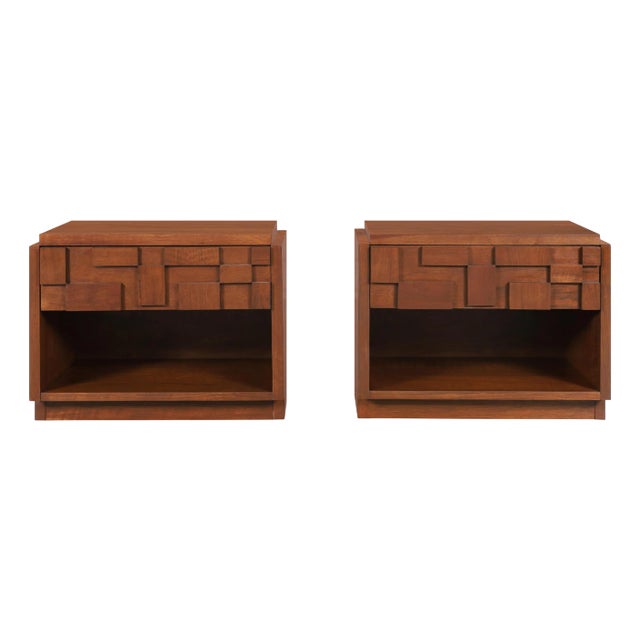 1950s Pair Vintage Brutalist “Staccato” Nightstands by Lane For Sale