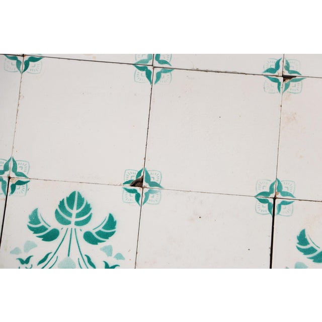 Art Nouveau 1900s Antique Portuguese White & Green Floral Art Nouveau Tiles, Large Set of 29 For Sale - Image 3 of 18