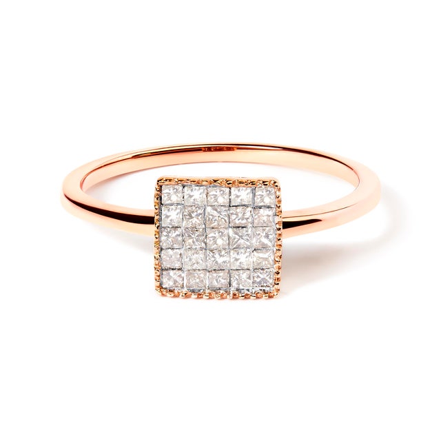 10K Rose Gold 1/3 Cttw Invisible Set Princess Cut Diamond Composite Square Shape Ring (H-I color, I1-I2 clarity) - Size 5 For Sale