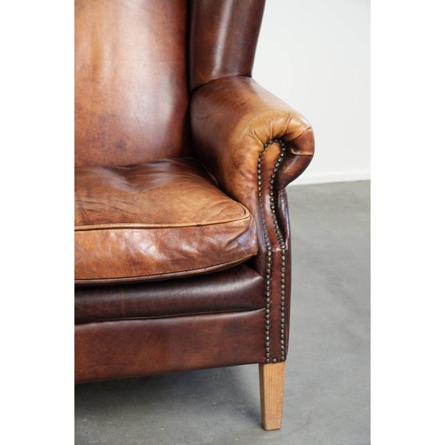 Vintage English Cowhide Wing Armchair For Sale - Image 9 of 13