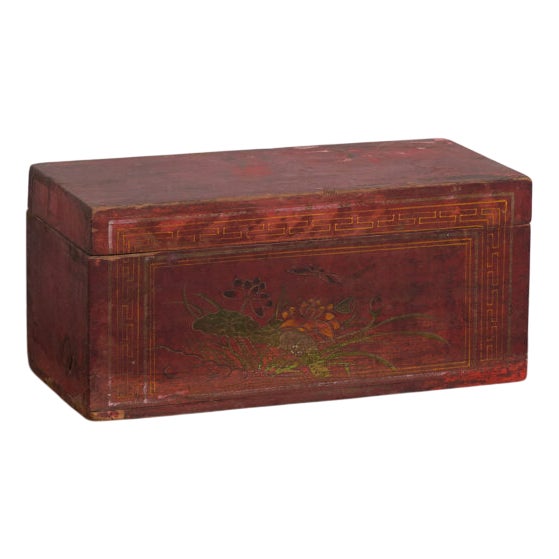 Antique Red Wooden Box For Sale