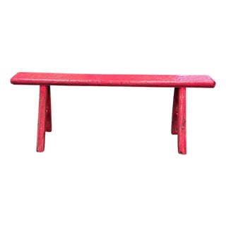 Bright Pink Wood Grain Rectangle Long Slim Stool Bench Side Table For Sale