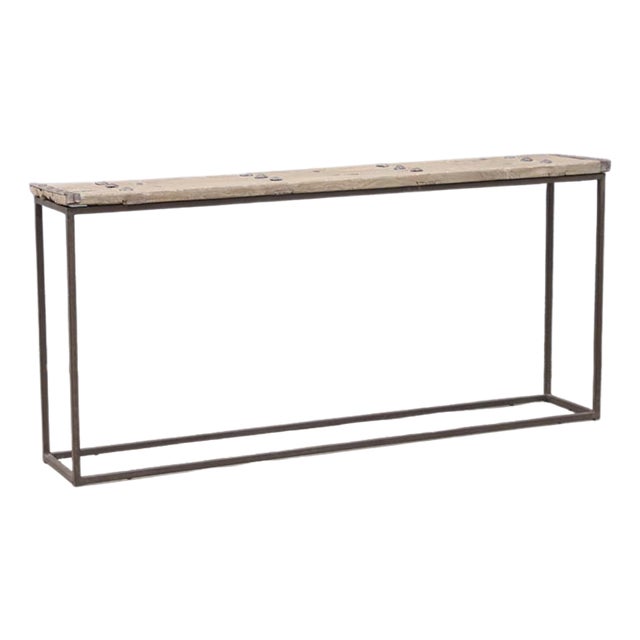 Console Table Constructed From an Antique Door Element on an Iron Base For Sale