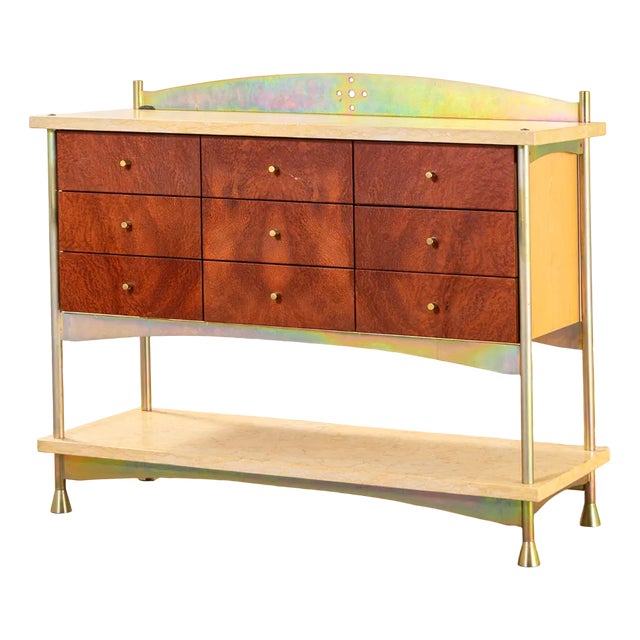 Wood and Travertine Commode with Six Drawers by Toni Cordero, 1980 For Sale