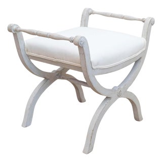 Swedish 1830s Empire Style Painted and Upholstered Stool with Spindle Arms For Sale