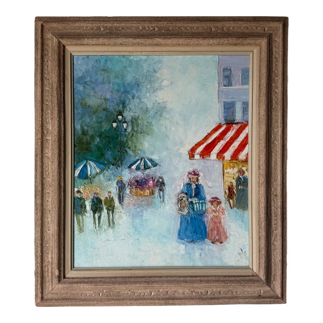Vintage Yoli Parisian Street Scene Oil on Canvas Painting – Framed For Sale