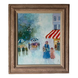 Vintage Yoli Parisian Street Scene Oil on Canvas Painting – Framed