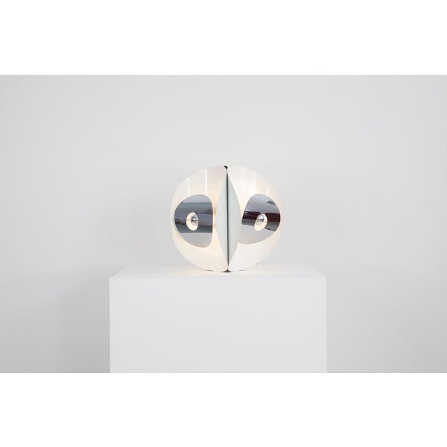 Italian Space Age Hanging Lamp Amp with White Painted Metal & Chrome Shields, 1970s For Sale - Image 6 of 18