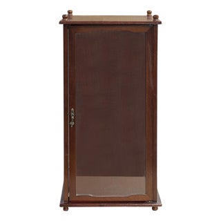 Vintage Square Brown Frame Glass Door Display Case Box For Sale