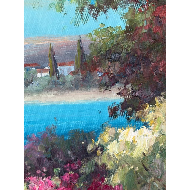 Vintage Italian Lake Como Oil Painting, Large Mediterranean Villa Garden Canvas Art 36" X 24" For Sale - Image 10 of 12