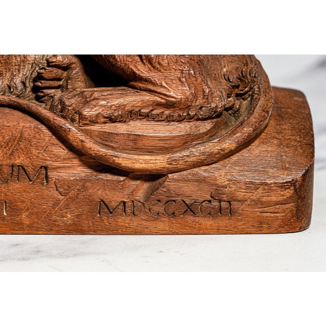 Brown 19th Century Bertel Thorvaldsen Lion of Lucerne Grand Tour Wood Sculpture Statue Hand Carved Swiss European Art Switzerland Home Decor For Sale - Image 8 of 17