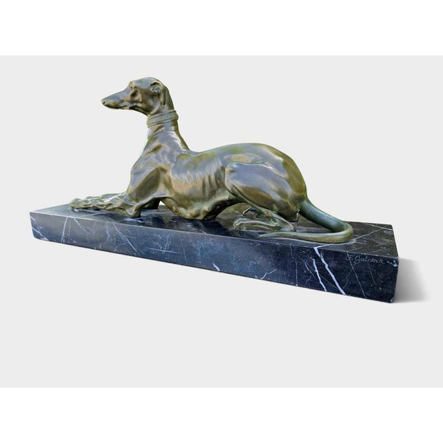 Art Deco Bronze Greyhound Sculpture from F. Galcera, 1920s For Sale - Image 11 of 13