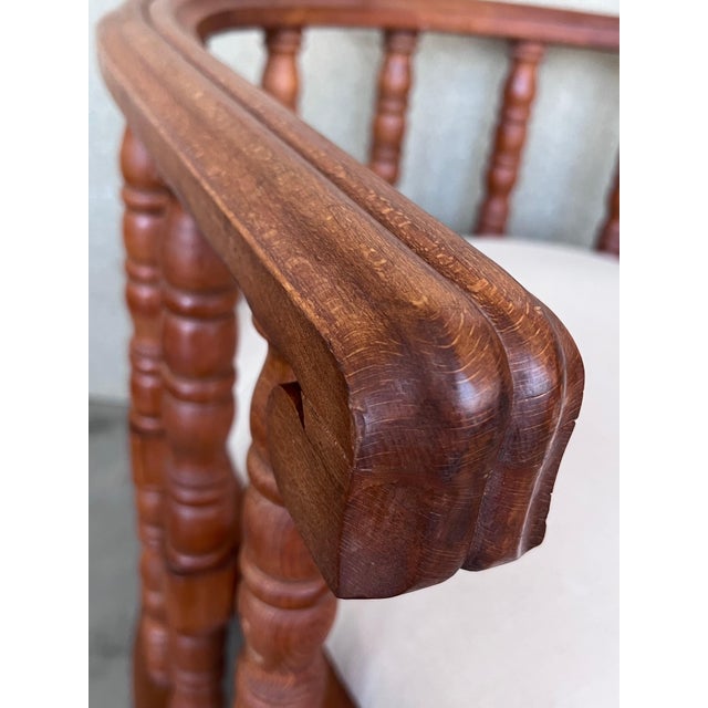 Early 20th Century Pair of Spanish Slatted Barrel Back Hand Carved Chairs For Sale - Image 13 of 18