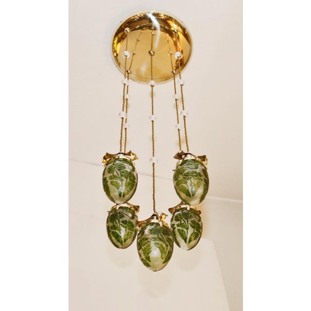 Metal Art Nouveau Brass and Glass Chandelier, 1890s For Sale - Image 7 of 17