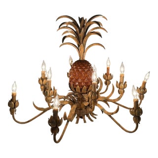 Late 20th Century Palm Beach Island Style Tole Pineapple Chandelier - 12 Lights For Sale