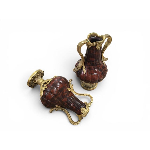 French Turned Red Marble Vases with Gilt Bronze Mounts, 1800, Set of 2 For Sale - Image 10 of 11