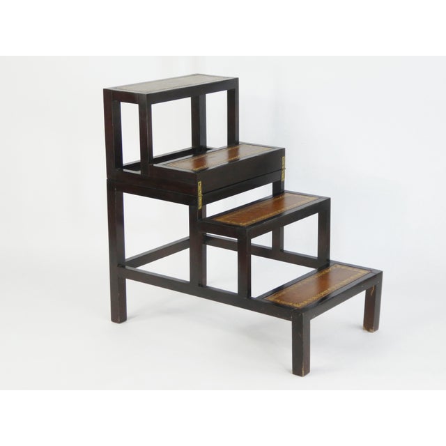 Metamorphic Victorian Wooden Library Stairs in Leather For Sale - Image 3 of 9