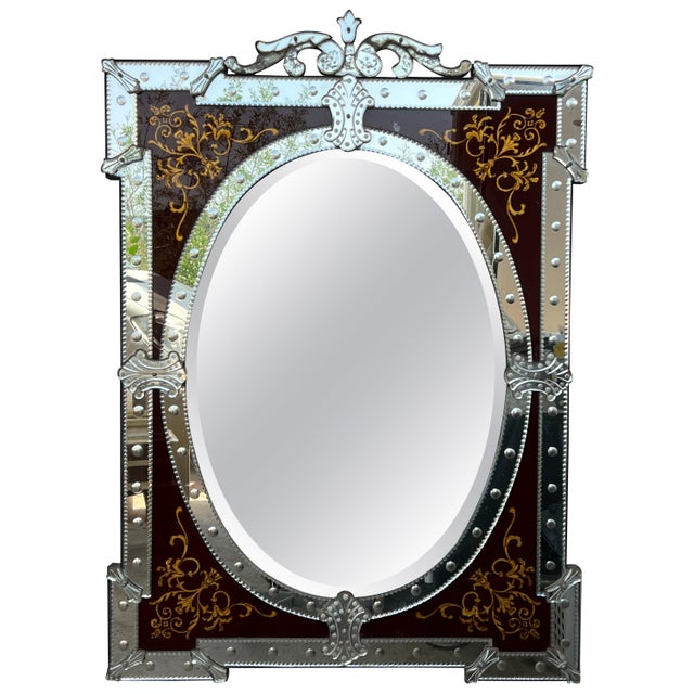 1880-1900 Venetian Mirror with Pediment Garnet Glass Adorned with Flowers For Sale - Image 15 of 18