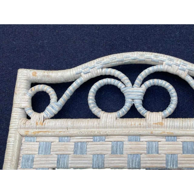 Boho Chic Vintage Wicker Pastel Cream Pink and Blue Wall Mirror For Sale - Image 3 of 5