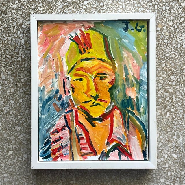 Late 20th Century Vintage Fauvist Signed Original Oil Portrait Painting on Board For Sale - Image 5 of 6