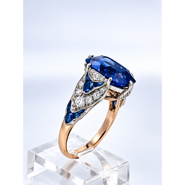Art Deco Platinum Blue Sapphire Ring, 5.76ct No Heat, Diamonds, 1930 For Sale In Los Angeles - Image 6 of 11
