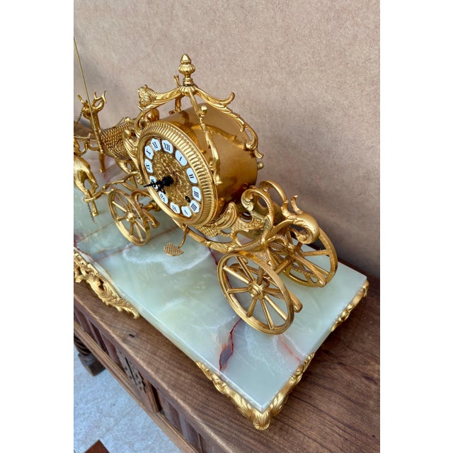 Early 20th Century Carriage Clock With Deer And Candlesticks In Gilt Bronze For Sale - Image 9 of 13
