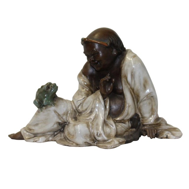 Ceramic Chinese Oriental Ceramic Finish Ancient Old Man Toad Figure For Sale - Image 7 of 7
