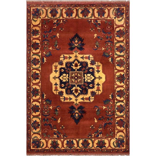 Tribal Kargahi 1980's Rust/Gold Wool Rug - 7'1'' X 9'10'' For Sale - Image 9 of 10