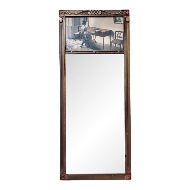 Antique Trumeau Mirror With Woman Playing Piano For Sale