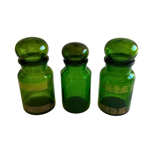Belgian Cobalt Green Apothecary Jars, 1920s, Set of 3 For Sale - Image 10 of 10