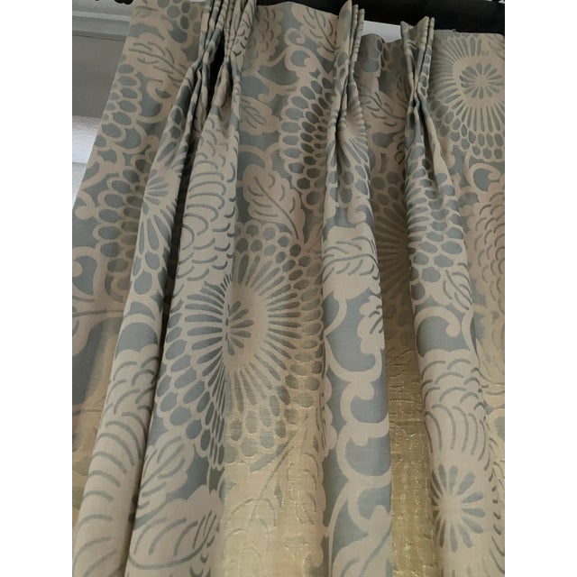 Tone on Tone Bluish and Beige Moire Drapes- Set of 2 Panels For Sale - Image 10 of 10