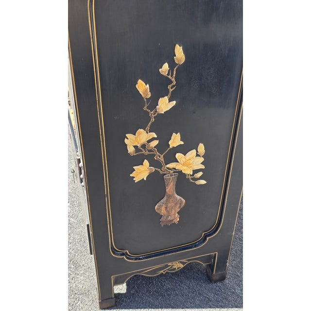 Vintage Chinese Asian Black Lacquer Chinoiserie Cabinet Storage Side Table #1of2 For Sale - Image 9 of 18