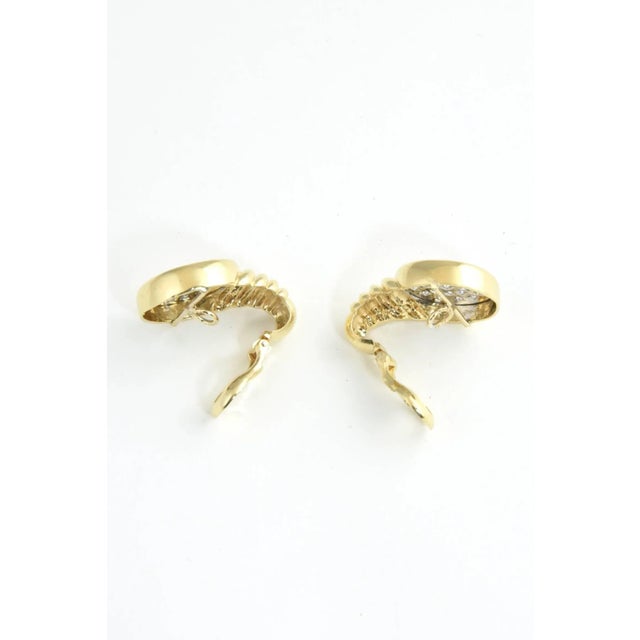 1970s Pave Diamond Ribbed Gold Clip Earrings - 2 Pieces For Sale - Image 4 of 7