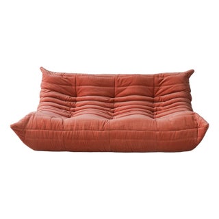 Coral Corduroy Togo Three-Seat Sofa by Michel Ducaroy for Ligne Roset For Sale
